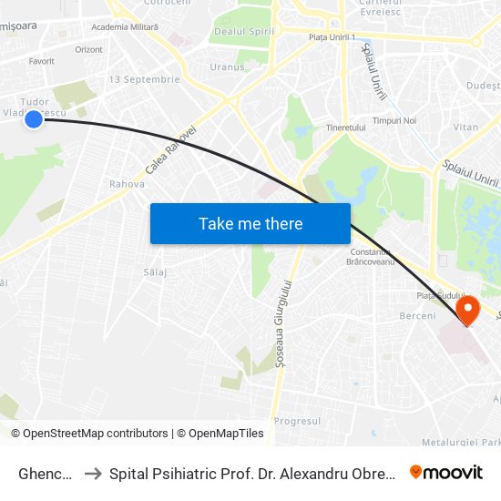 Ghencea to Spital Psihiatric Prof. Dr. Alexandru Obregia map