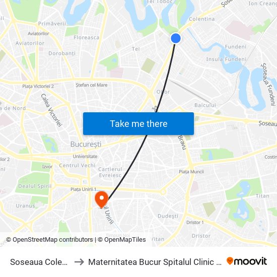 Soseaua Colentina to Maternitatea Bucur Spitalul Clinic Sf. Ioan map