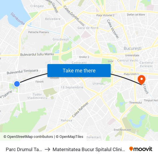 Parc Drumul Taberei to Maternitatea Bucur Spitalul Clinic Sf. Ioan map