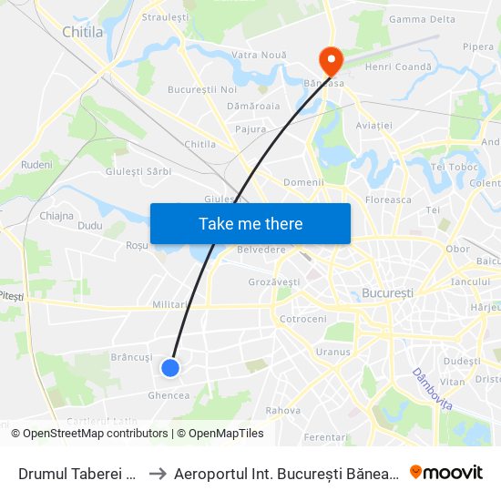 Drumul Taberei 85 to Aeroportul Int. București Băneasa map