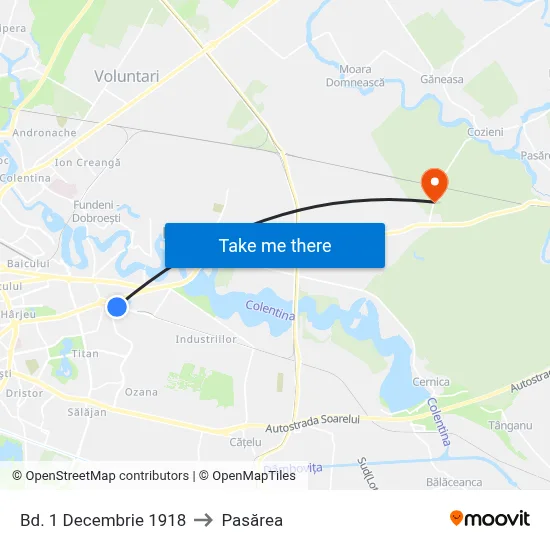 Bd. 1 Decembrie 1918 to Pasărea map