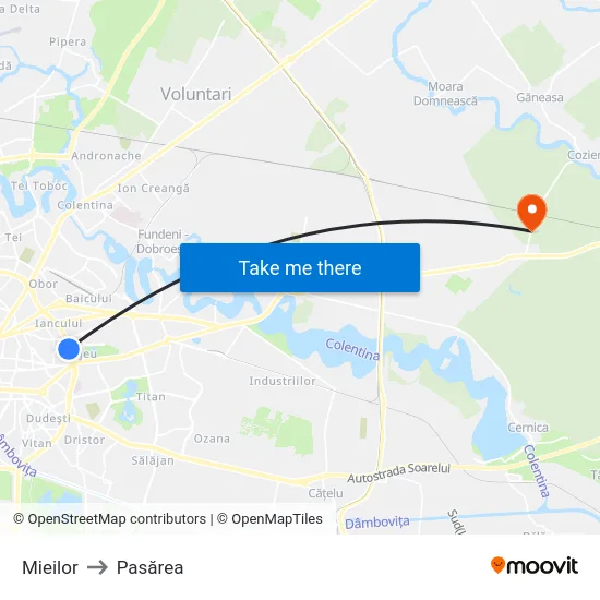 Mieilor to Pasărea map
