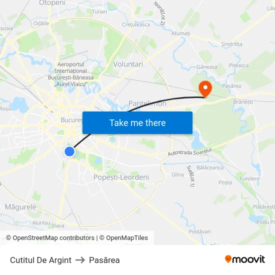 Cutitul De Argint to Pasărea map