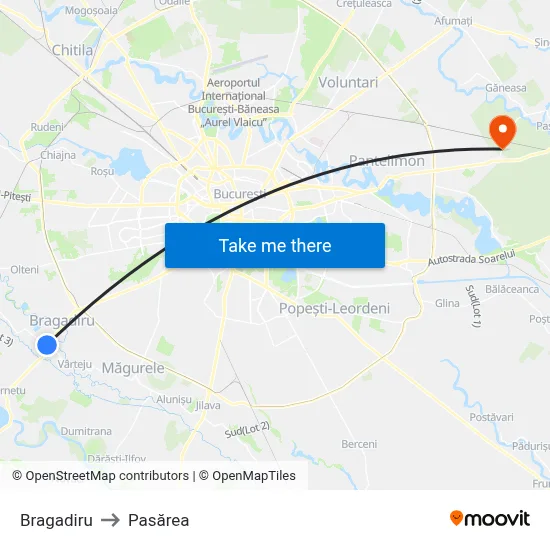 Bragadiru to Pasărea map