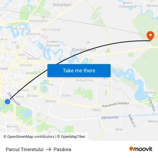 Parcul Tineretului to Pasărea map