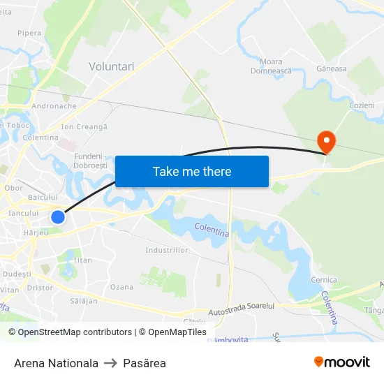 Arena Nationala to Pasărea map