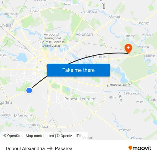 Depoul Alexandria to Pasărea map