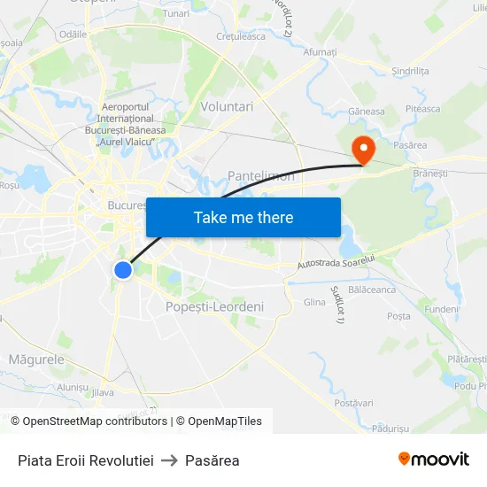 Piata Eroii Revolutiei to Pasărea map
