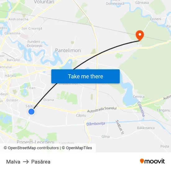 Malva to Pasărea map
