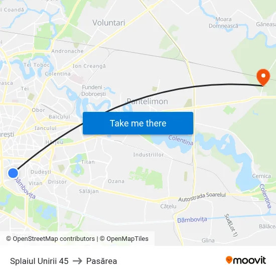Splaiul Unirii 45 to Pasărea map