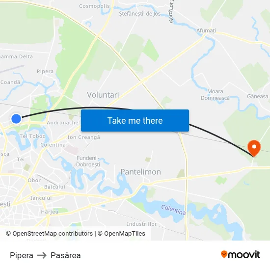 Pipera to Pasărea map