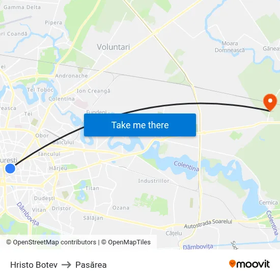 Hristo Botev to Pasărea map