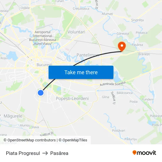 Piata Progresul to Pasărea map