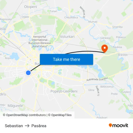 Sebastian to Pasărea map