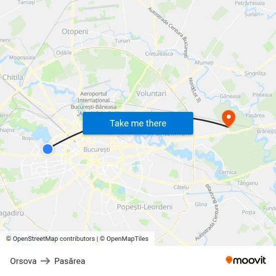 Orsova to Pasărea map