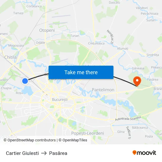 Cartier Giulesti to Pasărea map
