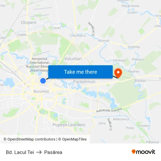 Bd. Lacul Tei to Pasărea map