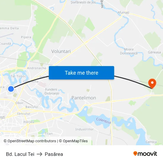 Bd. Lacul Tei to Pasărea map
