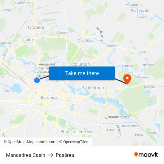 Manastirea Casin to Pasărea map