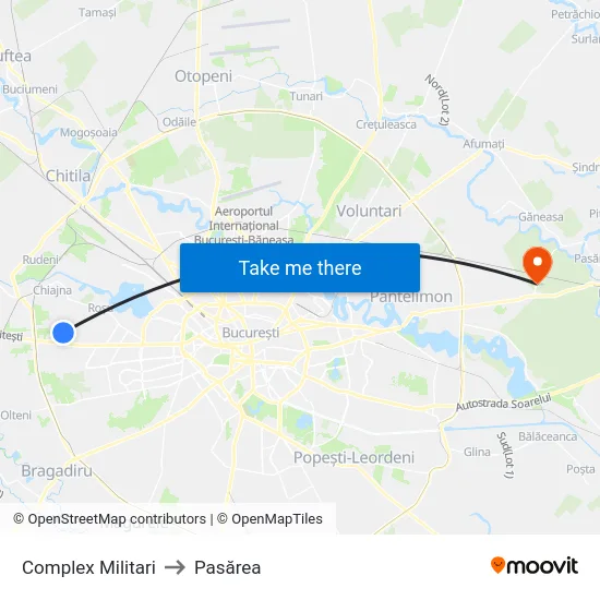 Complex Militari to Pasărea map