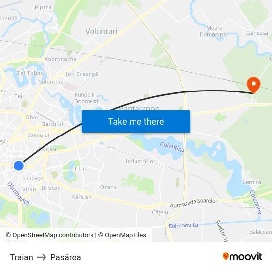 Traian to Pasărea map