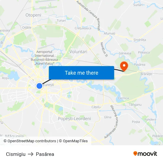 Cismigiu to Pasărea map