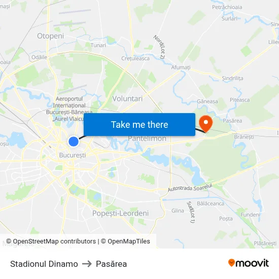 Stadionul Dinamo to Pasărea map