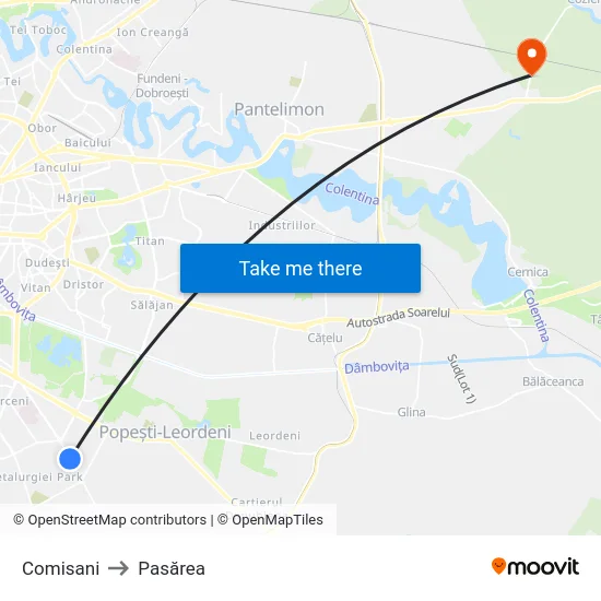 Comisani to Pasărea map