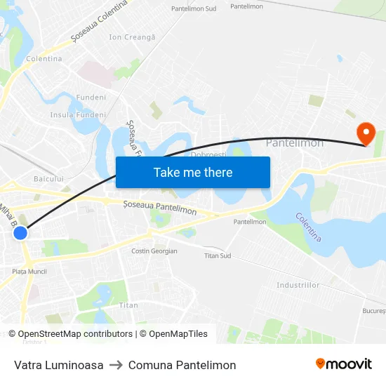 Vatra Luminoasa to Comuna Pantelimon map
