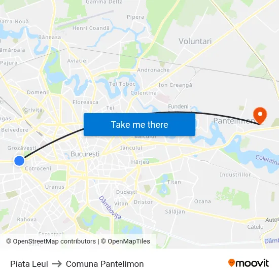 Piata Leul to Comuna Pantelimon map