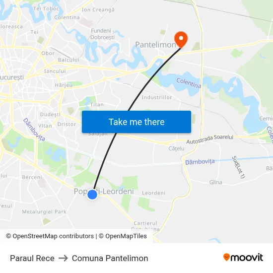 Paraul Rece to Comuna Pantelimon map