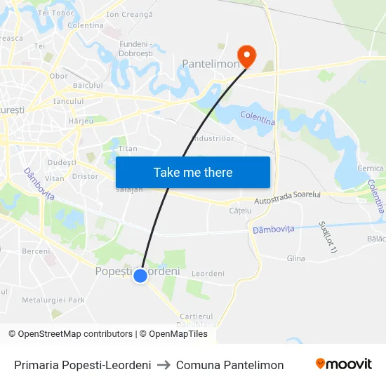 Primaria Popesti-Leordeni to Comuna Pantelimon map