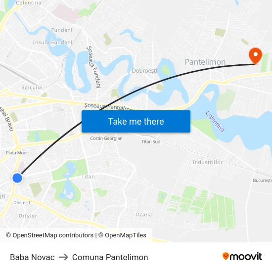 Baba Novac to Comuna Pantelimon map