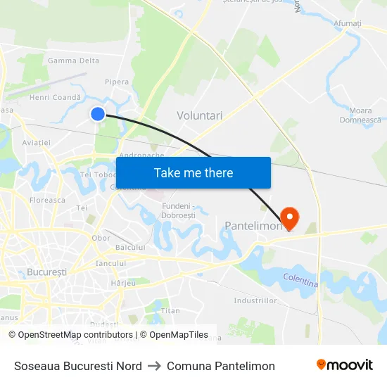 Soseaua Bucuresti Nord to Comuna Pantelimon map