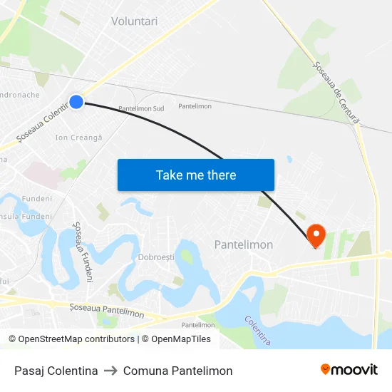 Pasaj Colentina to Comuna Pantelimon map