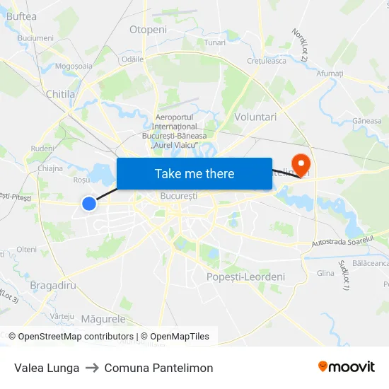 Valea Lunga to Comuna Pantelimon map