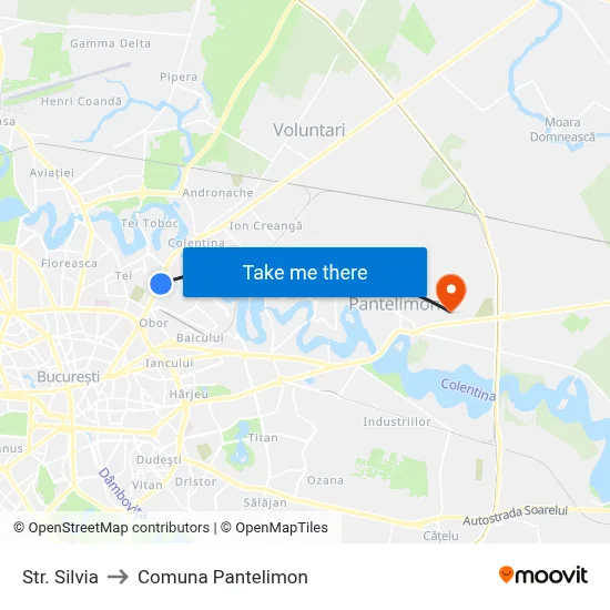 Str. Silvia to Comuna Pantelimon map