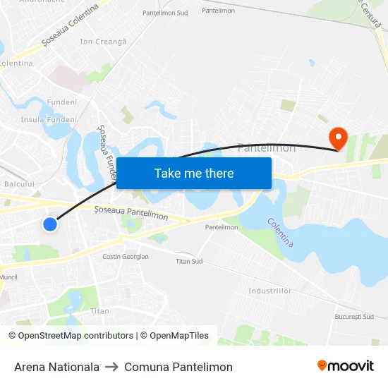 Arena Nationala to Comuna Pantelimon map