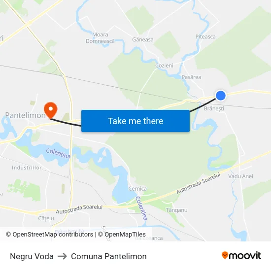 Negru Voda to Comuna Pantelimon map