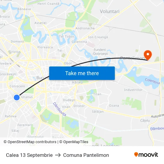 Calea 13 Septembrie to Comuna Pantelimon map
