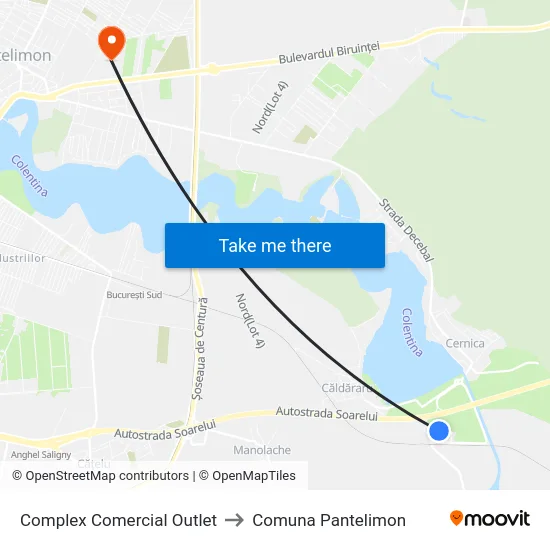 Complex Comercial Outlet to Comuna Pantelimon map