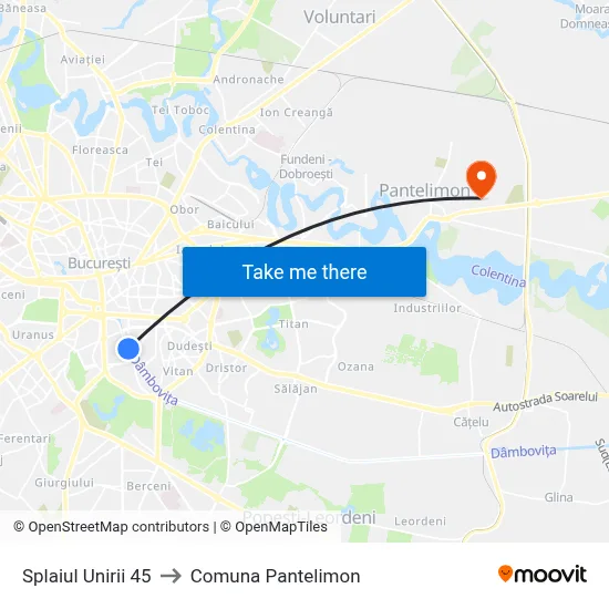 Splaiul Unirii 45 to Comuna Pantelimon map