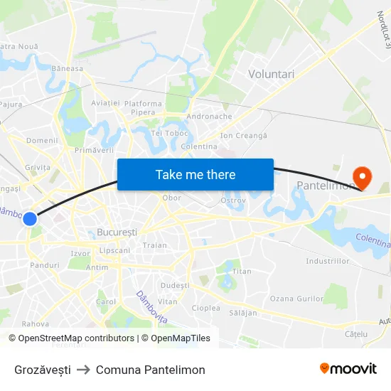 Grozăvești to Comuna Pantelimon map