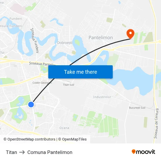 Titan to Comuna Pantelimon map
