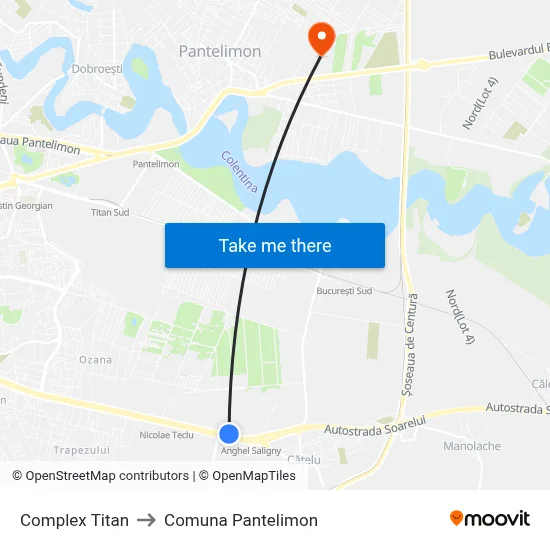 Complex Titan to Comuna Pantelimon map