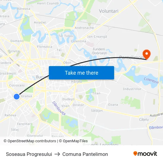 Soseaua Progresului to Comuna Pantelimon map