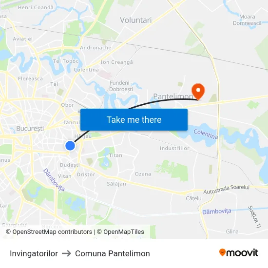 Invingatorilor to Comuna Pantelimon map