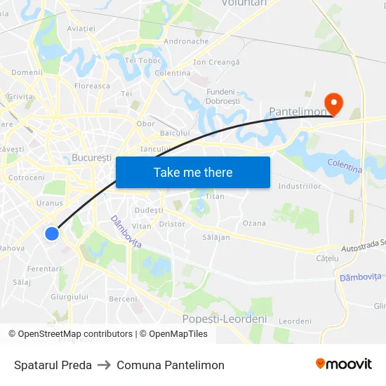Spatarul Preda to Comuna Pantelimon map