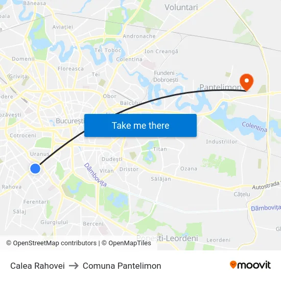 Calea Rahovei to Comuna Pantelimon map