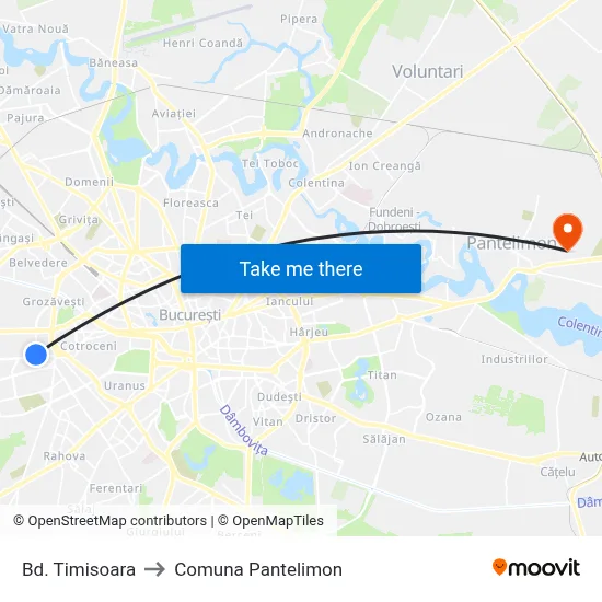 Bd. Timisoara to Comuna Pantelimon map